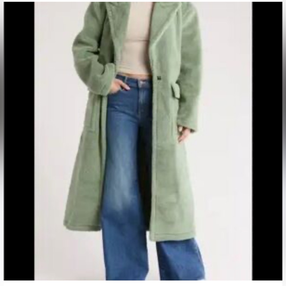 Green slouch longline Top Shop Teddy Coat .  Size S. NWOT